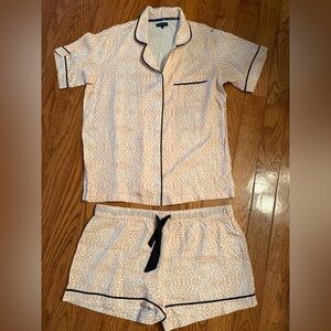 Katie Kime Women's Peach and White Pajama Short Set Navy Trim Size XL 100%cotton